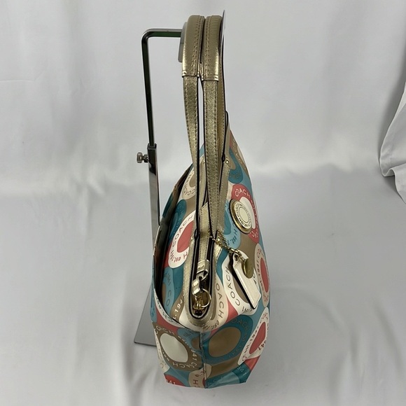 Coach Soho Sateen Multi-Color Circles Snaphead Tote w/Gold Trim No A1281-F19196 - Picture 4 of 16